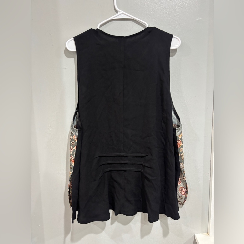 YASUKO Vest Womens Medium/Large Black Kimono Silk Pockets 1 Button Oriental Art - Picture 3 of 9